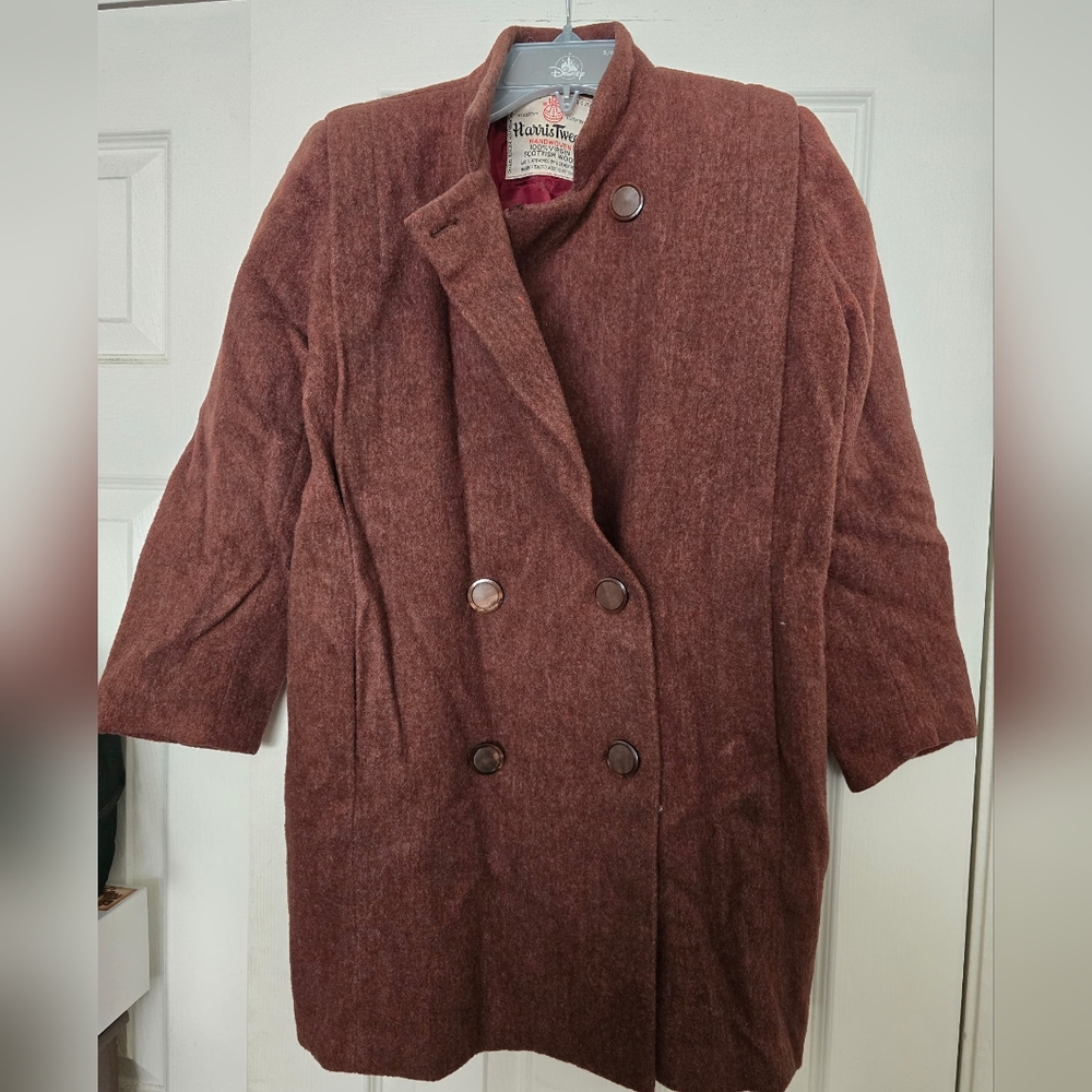 Harris Tweed Coat Vintage Womens Medium 100% Virgin Scottish Wool Brownish Red